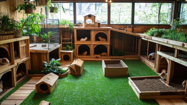 Indoor Guinea Pig Playground with Wooden Structures - Powered by Adobe
