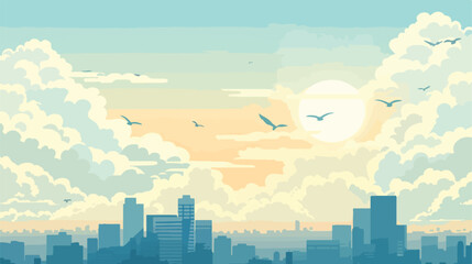 Summer Cityscape and Cloudy Sky Vector Isolated