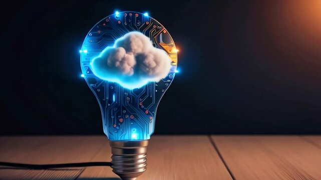 A light bulb with a cloud inside, representing cloud computing and digital data storage.