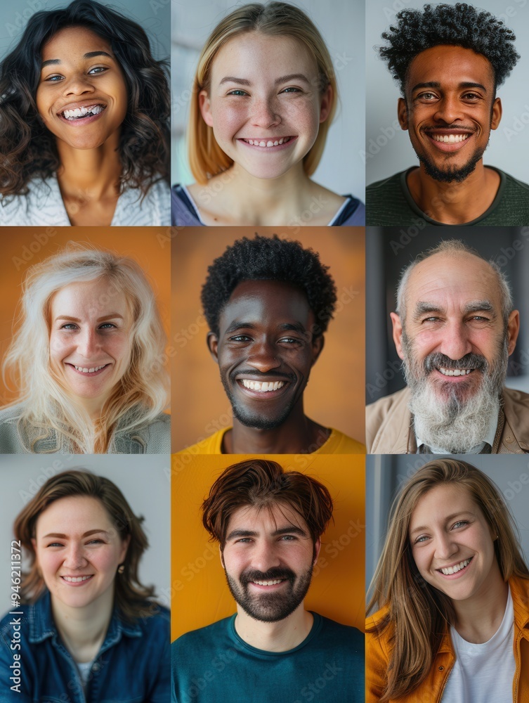 Aufkleber a joyful collection of individuals showcasing diverse smiles and expressions in an indoor setting fi