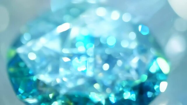 Sparkling aquamarine gemstone with dreamy bokeh background closeup