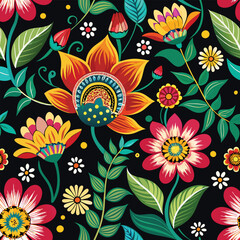 Hand-drawn illustration gipsy flower seamless pattern.
