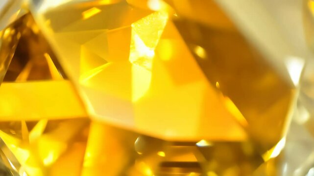Bright yellow citrine gemstone shining under light closeup