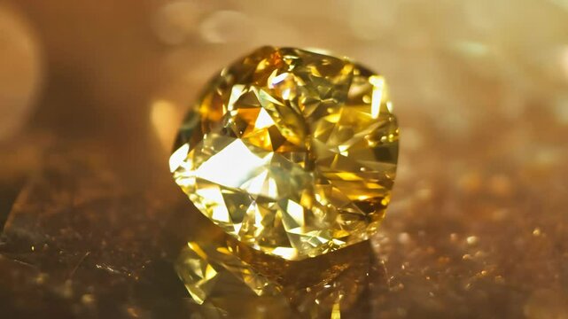 Sparkling golden topaz gemstone with soft bokeh background closeup