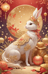 mid-autumn festival illustration card and poster design vertical bunny with moon