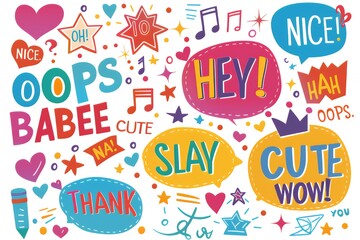 A colorful collage of playful words and phrases, ideal for creative projects and designs.