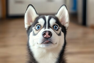 Obraz premium Funny Siberian Husky making a surprised face, illustrated with wide eyes and a dropped jaw, as if it just saw something unbelievable
