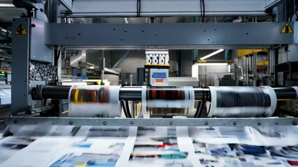 a vintage printing machine in a bustling factory, illustrating the intricate process of producing printed materials with precision and skill.