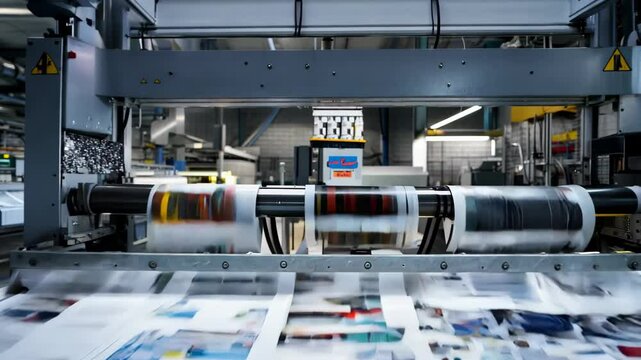 a vintage printing machine in a bustling factory, illustrating the intricate process of producing printed materials with precision and skill.