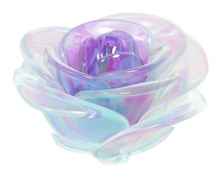 Glassy purple rose png flower, 3D illustration, transparent background
