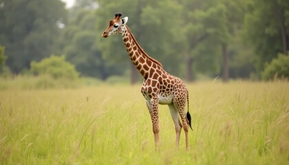 Obraz premium Giraffe in the wild standing tall in a grassy field