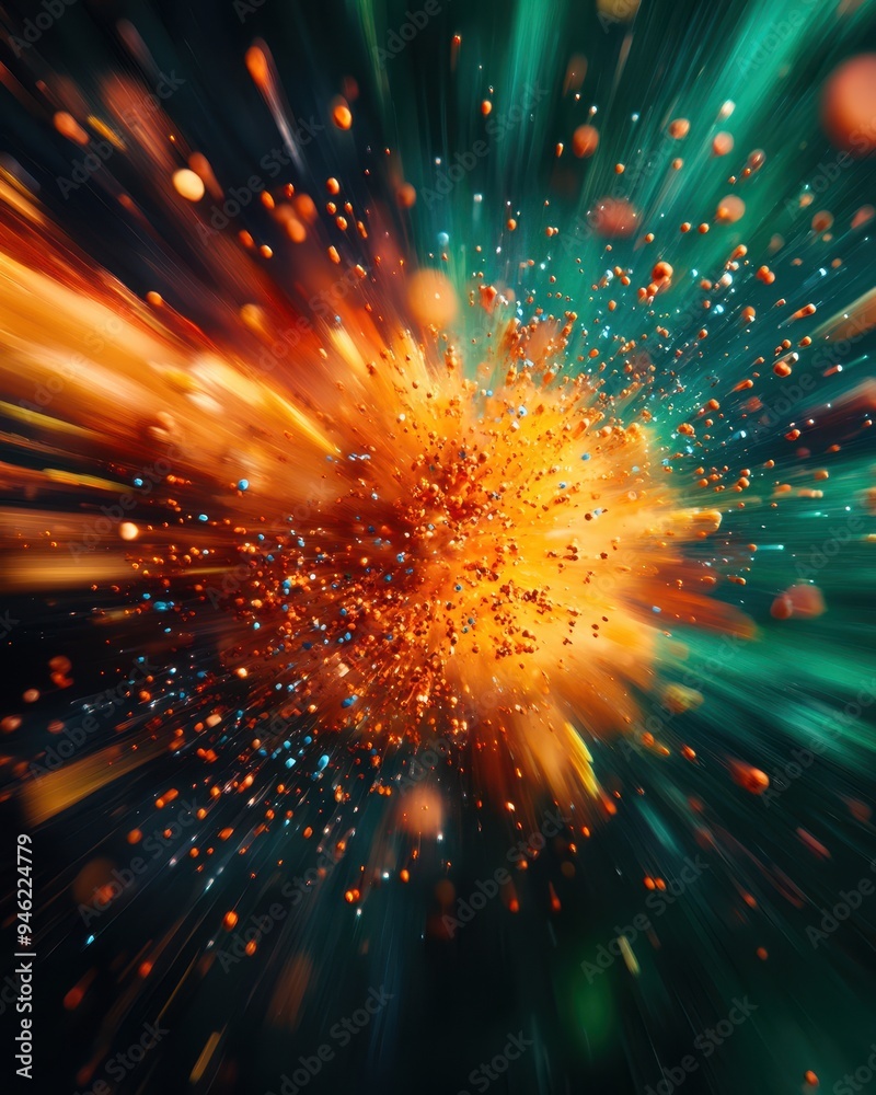 Fototapete vibrant explosion of colorful particles in motion, creating a dynamic and energetic abstract backgro