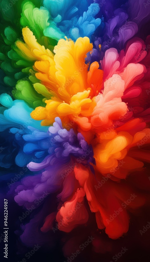 Poster vibrant explosion of colorful paint in underwater fluid creating a stunning abstract artistic displa