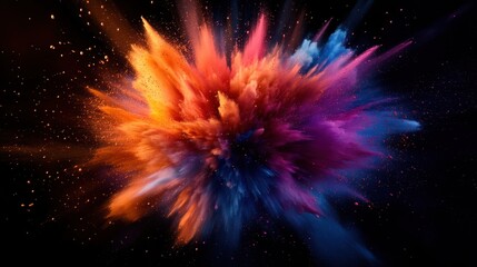 Fototapeta premium Vibrant burst of colorful powder on a black background, capturing the dynamic explosion and vivid hues in a stunning display.