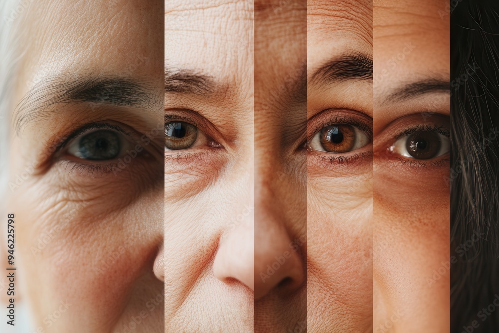 Poster a collection of women's faces highlights the beauty of diverse ages and emotions, featuring close-up