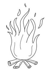Campfire png line art, transparent background