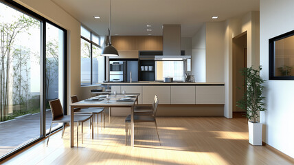 冬の朝に映える日本のキッチンエリア