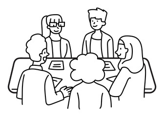 Png diverse team of co-workers doodle, transparent background