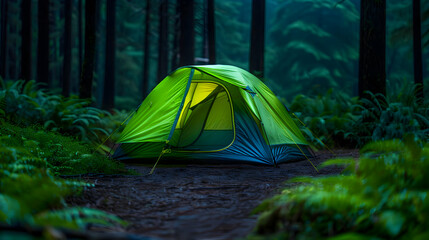 Green Tent Sitting The Middle Forest