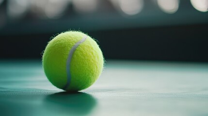 A tennis ball in a minimalistic frame, with a blurred crowd background, highlighting the focus on the match