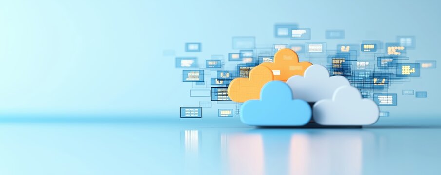 Cloud-based CRM system managing client relations, business technology, 3D illustration