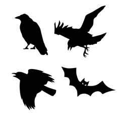 set of silhouettes of birds