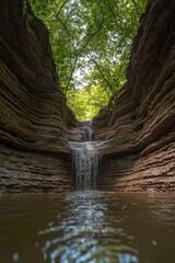 A small waterfall in a deep ravine in the Ozarks.