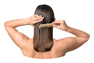 PNG Woman combing her sleek hair collage element, transparent background