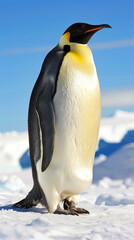 Fototapeta premium Emperor Penguin in Antarctica against clear blue sky
