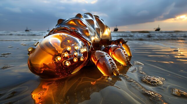 Oil spill affecting coastal wildlife, 