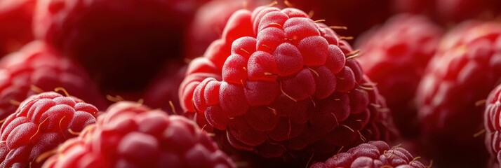 A close-up of red raspberries.