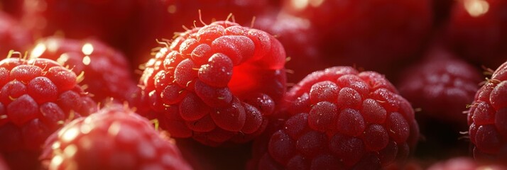 A close-up of a cluster of raspberries.