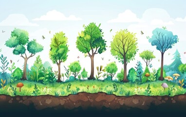 Fototapeta premium Forest conservation flat design side view environmental theme animation colored pastel