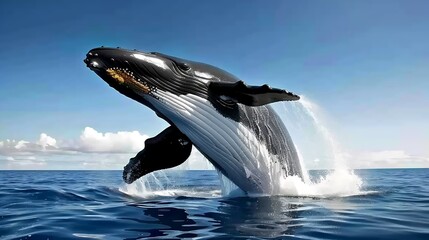 Fototapeta premium Magnificent whale breaching in open ocean, 