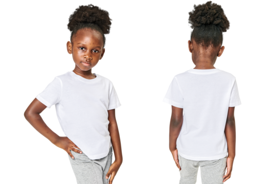 Black girl's casual t shirt png mockup in studio