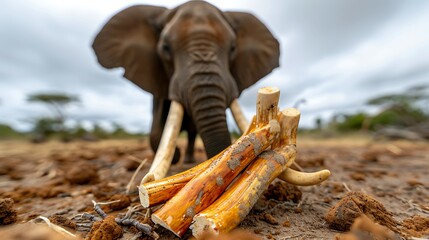 Illegal poaching of elephant for ivory, 