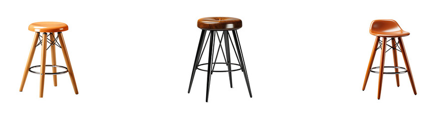 Set, collection of Kitchen Stool isolated on transparent background.