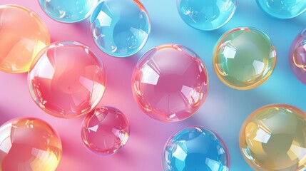 Clear balls flat design, top view, transparency theme, 3D render, Triadic Color Scheme