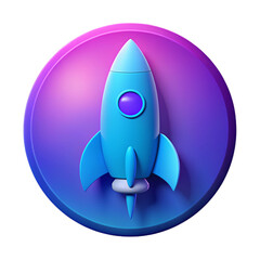 3D Rocket Icon on Gradient Circle
