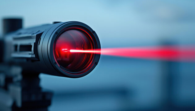 Defense technologies using laser optics, visualizing advanced military applications including targeting and surveillance systems
