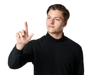 Business man png mockup touching virtual screen