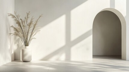 Minimalist Interior Design with Archway and Pampas Grass
