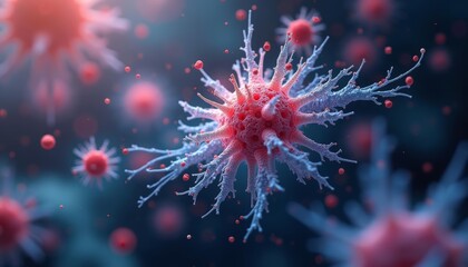  Viral particles in a microscopic dance of infection