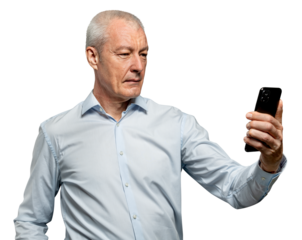 Businessman scanning his face to unlock phone security technology