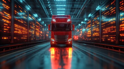 A futuristic holographic system displays data and controls for managing supply in a high-tech warehouse environment.