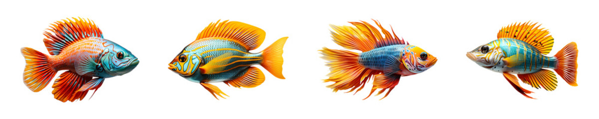 Fototapeta premium Set, collection of Live Tropical Fish isolated on transparent background.