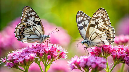Naklejka premium Common Tiger or Danaus genutia, Orange with white and black color pattern on insect wing, Monarch butterfly seeking nectar on flower in the field with