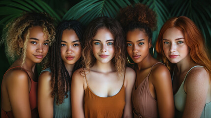Fototapeta premium group of girls girls rights of girls day of girls of beauty and independence fashion fashion studio photo shoot, multinational of different ethical affiliations