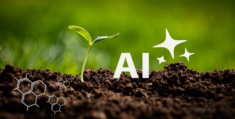 Depiction of artificial intelligence in agriculture, showcasing the control of soil chemistry....