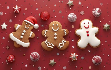Naklejka premium Gingerbread cookie flat design front view Christmas theme animation vivid